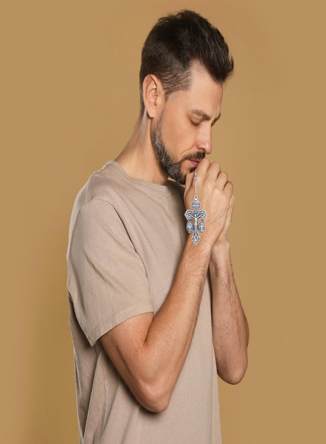 SANDOO Pardon Crucifix Necklace with Stainless Steel Rosary Beads - Cruz Del Perdon Catolica with St Benedict Medal,Crucifijo Del Perdon,Regalo Religioso Católico De Para Hombres Y Mujeres (SILVER) - Image 3